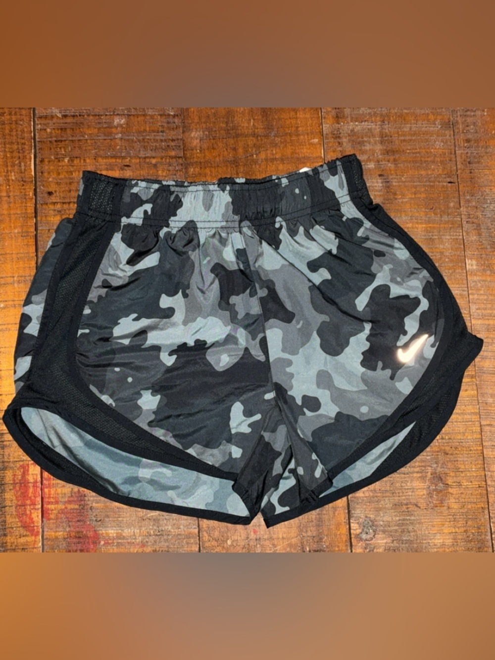 Nike Gray Camo Running Shorts XS Black Trim Athletic Activewear